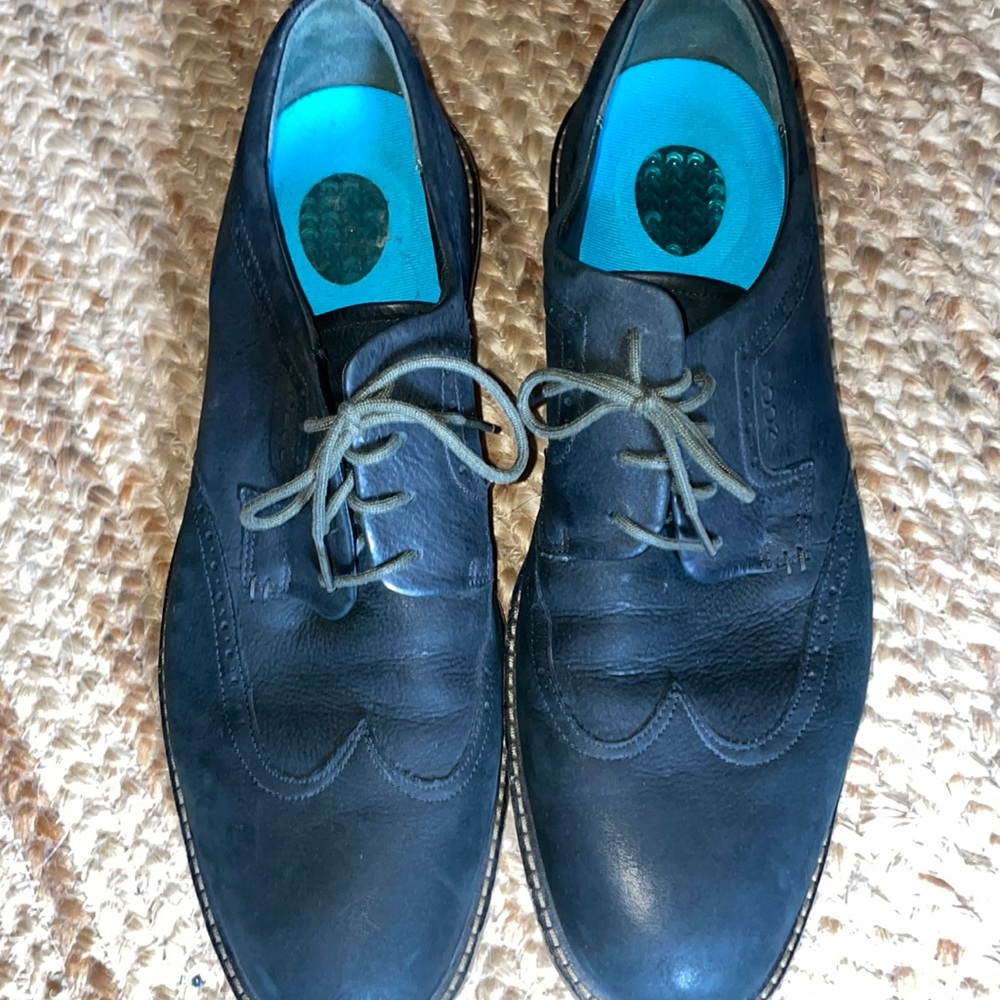 Mens Ecco lace black leather suede dress casual oxfords shoes size 46 12 12.5
